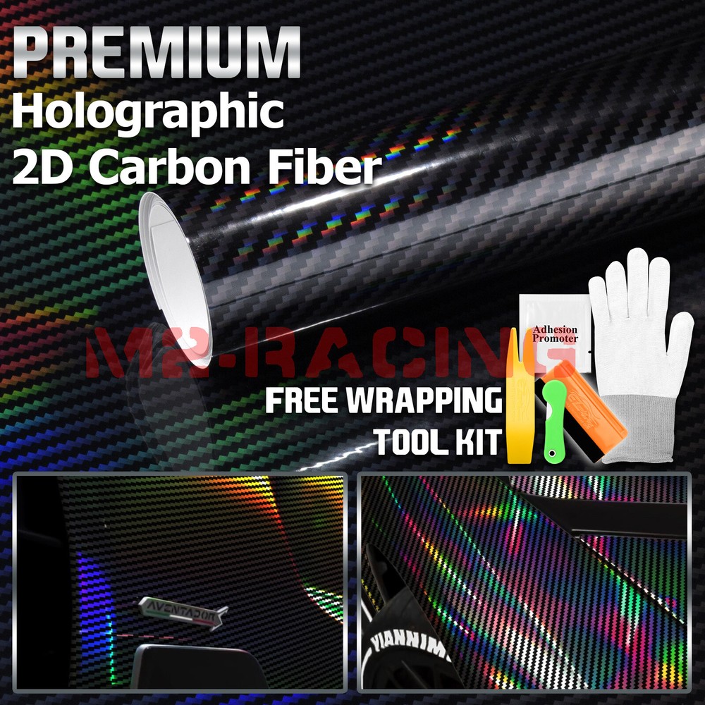 Holographic Carbon Fiber Black Laser Chrome Vinyl Wrap Sheet Film Decal Sticker