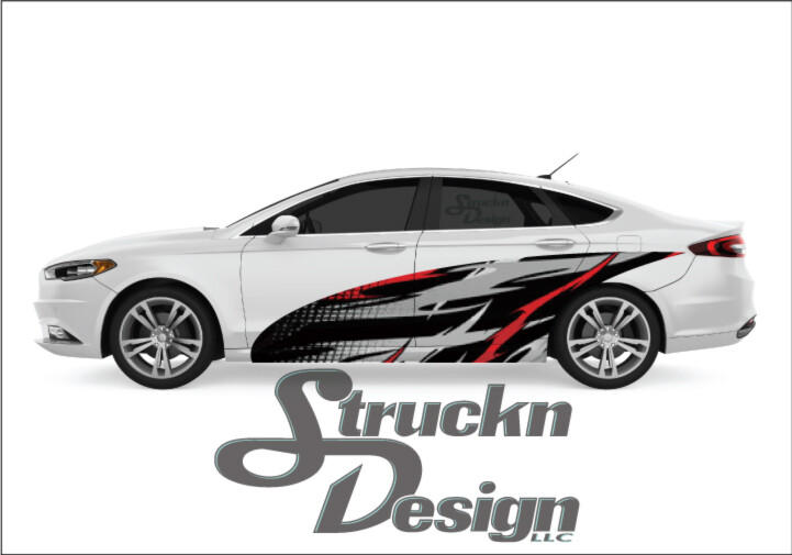 Red Grey Black White Grunge Vinyl Decal Vehicle Curve Swoosh Graphic Truck Car