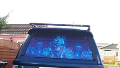 Car Sticker Decal Wrap Back Flaming Skull Vinyl Rear Window Graphic Tint Blue
