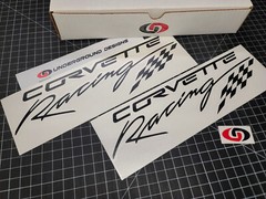 Corvette Racing Script Decals (2) C5 C6 C7 C8 Stickers Stingray Z51 Z06 LSX LTX