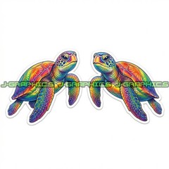 Rainbow Sea Turtle Vinyl Decal Sticker 2 Pack D