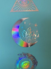 Two Holographic Crystal Moon Waterproof Auto Scrapbook 4” Vinyl Stickers