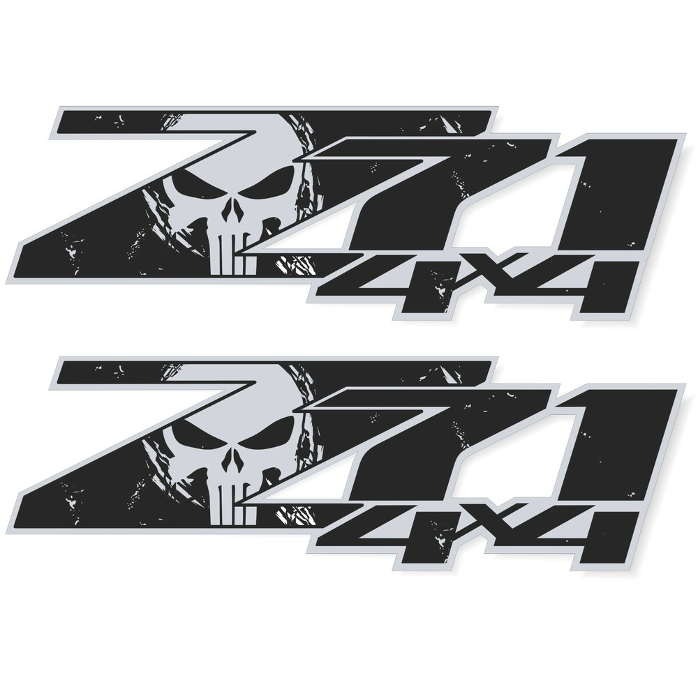 Z71 4×4 Off Road Decals for Chevy Silverado, Punisher Skull Edition Stickers, 2