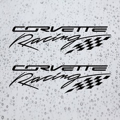 2pcs Corvette Racing Script & Checkered Flag Decal Sticker for Corvette Cars