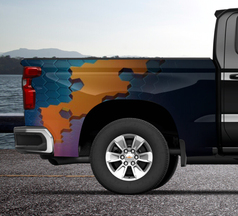 Blue Hexagon Color Block Truck Wrap Vinyl Bed Side Graphic Decal Tailgate DSPS