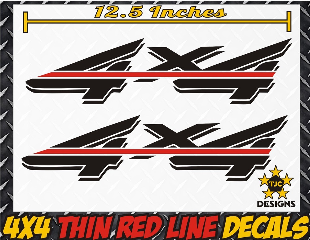 4×4 Truck Bed Decals THIN RED LINE MATTE BLACK Firefighter