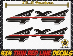 4×4 Truck Bed Decals THIN RED LINE MATTE BLACK Firefighter