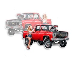 Pin Up Girl Sticker Fits Chevy 1980 Bright Red Pickup Truck Nose Art 2 PACK