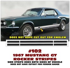 102 – 1967 FORD MUSTANG GT – LOWER ROCKER SIDE STRIPE KIT – DOES BOTH SIDES