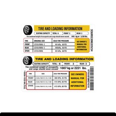 Ford F-250 Tire & Loading Information Label OEM Door Jamb Sticker