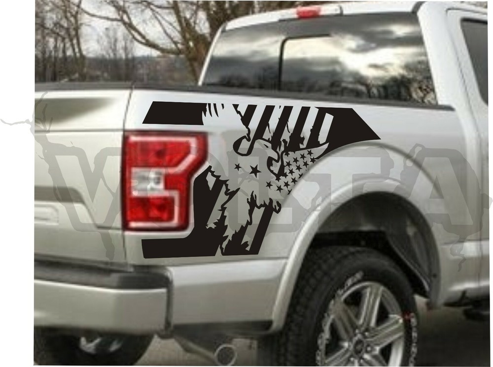 2X Bedside Vinyl Decals For Ford f150 2015-2023 Eagle American Flag Graphics USA