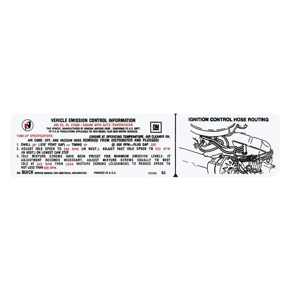 QRP SDB0073 Emissions Decal 455, 4bbl, Stage 1, AT, BG, Late