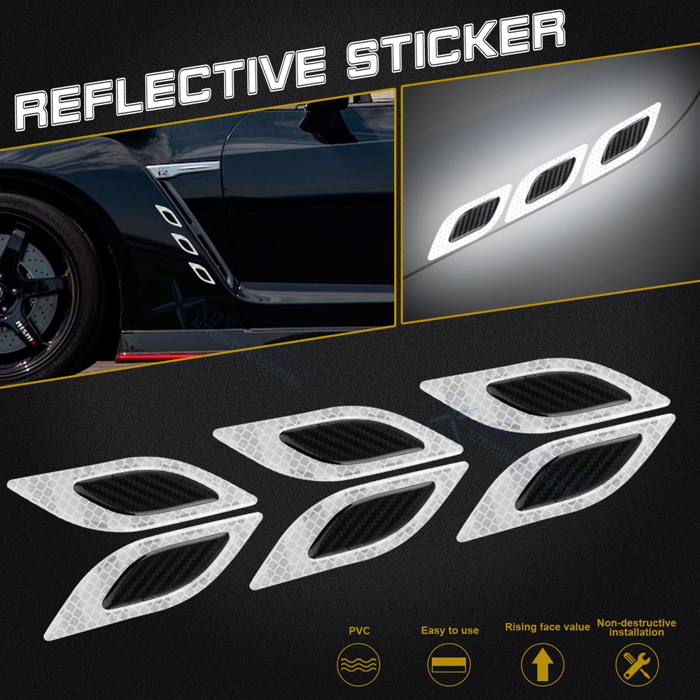 Set(6X) White 3D PVC Racing Strong Reflective Durable Sticker Decor For Car Body