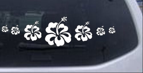 Hibiscus Flowers Row Car Truck Window Laptop Decal Sticker White 8X2.1