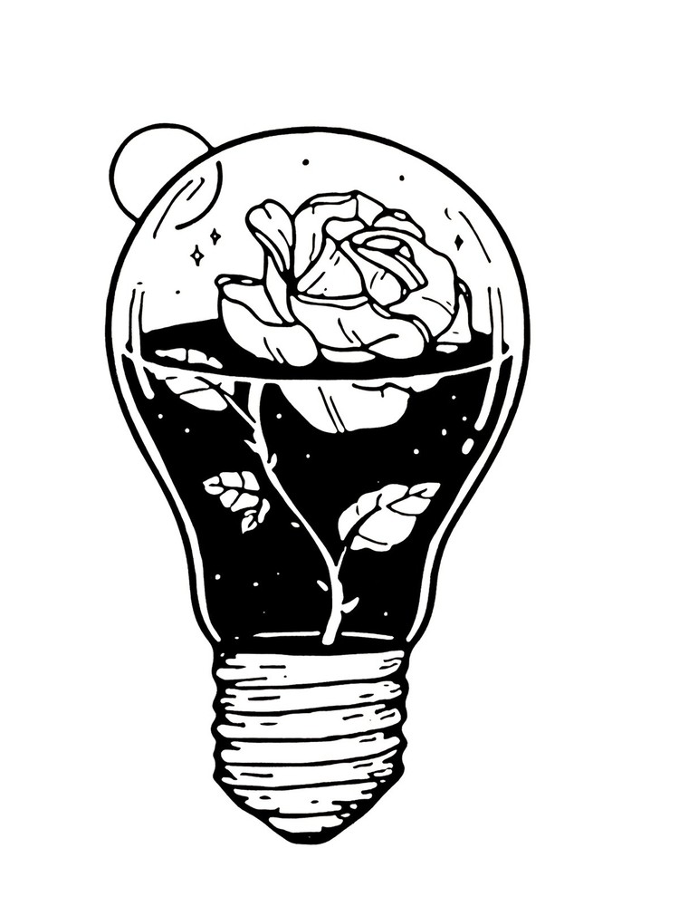 4” Gothic Rose Sticker Light Bulb Dark Art Punk Goth Black White Bike Truck