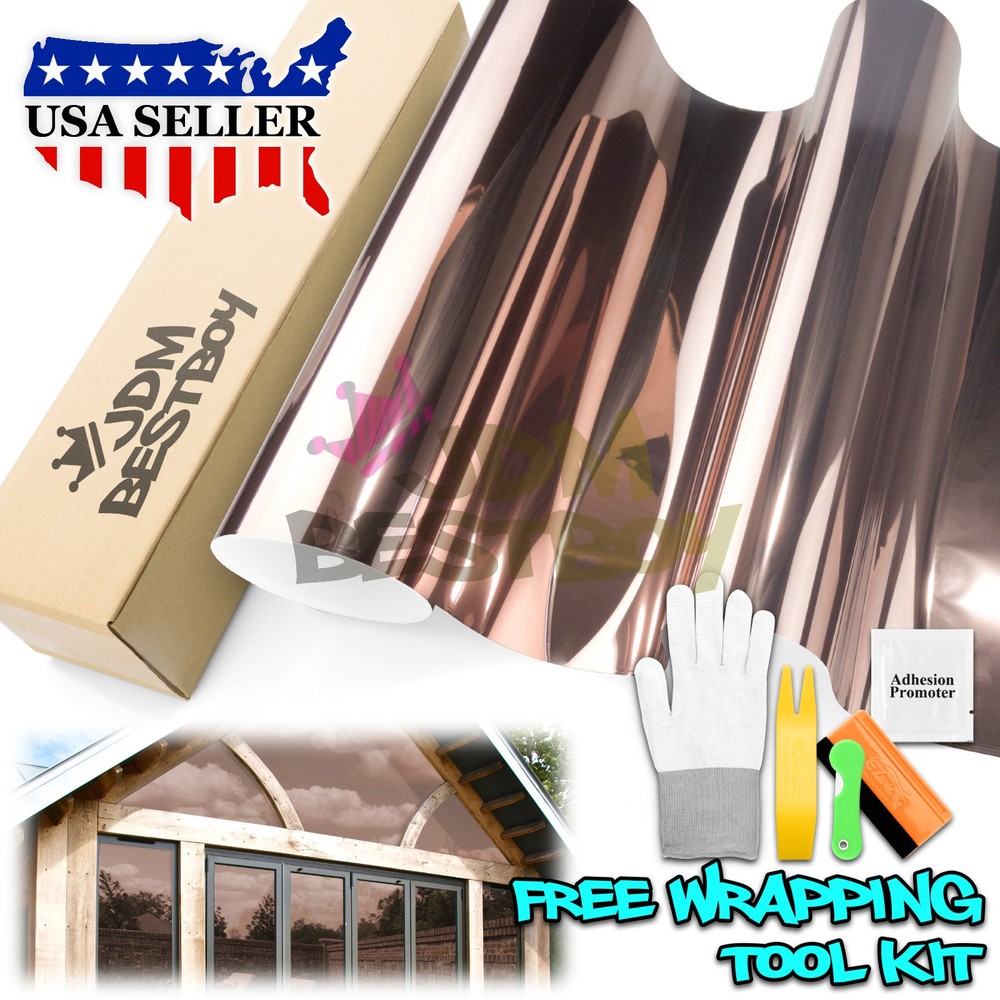 Rose Gold Chrome Window Tint One Way Mirror Film UV Heat Reflective Home Office