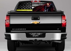 Thin Yellow Line Superhero Rear Window Perf Graphic Decal Tint Coal Truck SUV
