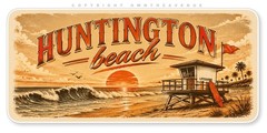 Huntington Beach Bumper Vinyl Sticker – 6″ Inches Long Side