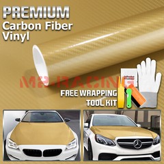 5D Carbon Fiber Gold High Gloss Glossy Auto Vinyl Wrap Sticker Decal Sheet Film