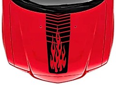 New 16″ Center Hood Stripped w/FLAMES RACING STRIPES vinyl Decal (Fits Charger)