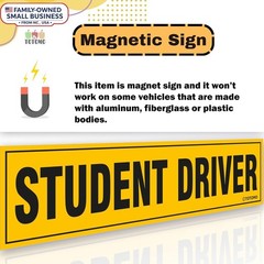 Large Reflective Student Driver Signs – Easy to Remove 12″x3″ Magnets (4 Pack)