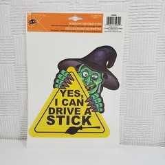 Halloween Yes I Can Drive A Stick Witch Broom 7×8″ Reusable Window Decal Sticker