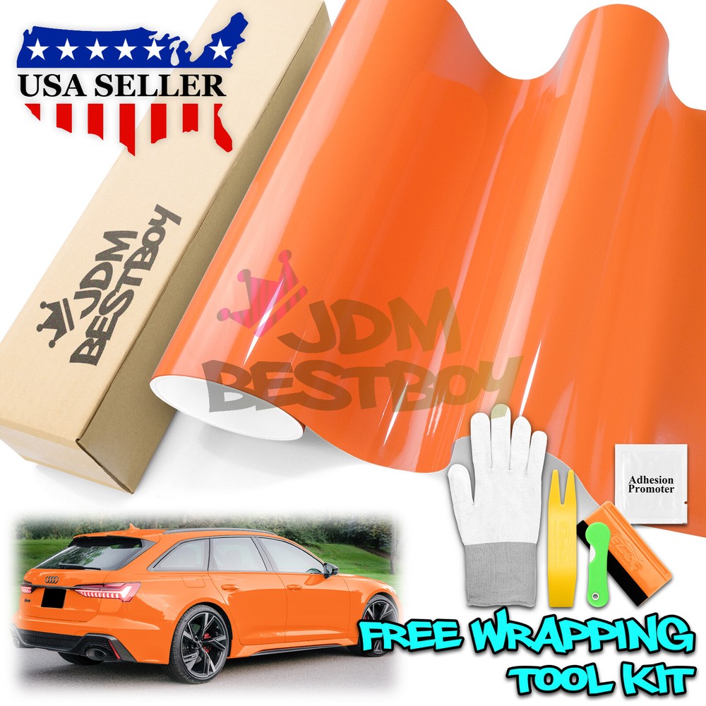 High Gloss Flame Orange Car Vinyl Wrap Sticker Decal Sheet Film DIY Air Release