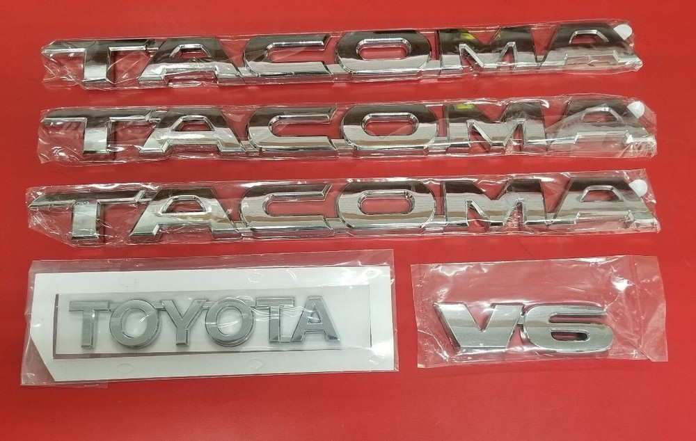 TOYOTA TACOMA EMBLEMS 5 PCS SET/ DOORS AND TAILGATE ABS DECALS CHROME NEW