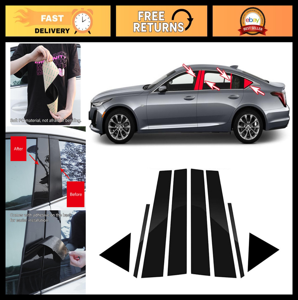 8pcs Black Car Window Center Pillar Stickers for Cadillac CT5 (2020-2023) Trim P