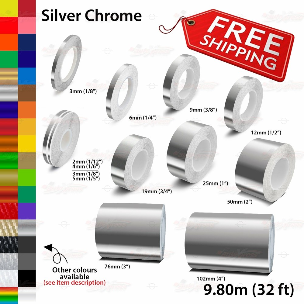 SILVER CHROME Roll Car PIN STRIPE PinStriping Trim Line TAPE Decal Vinyl Sticker