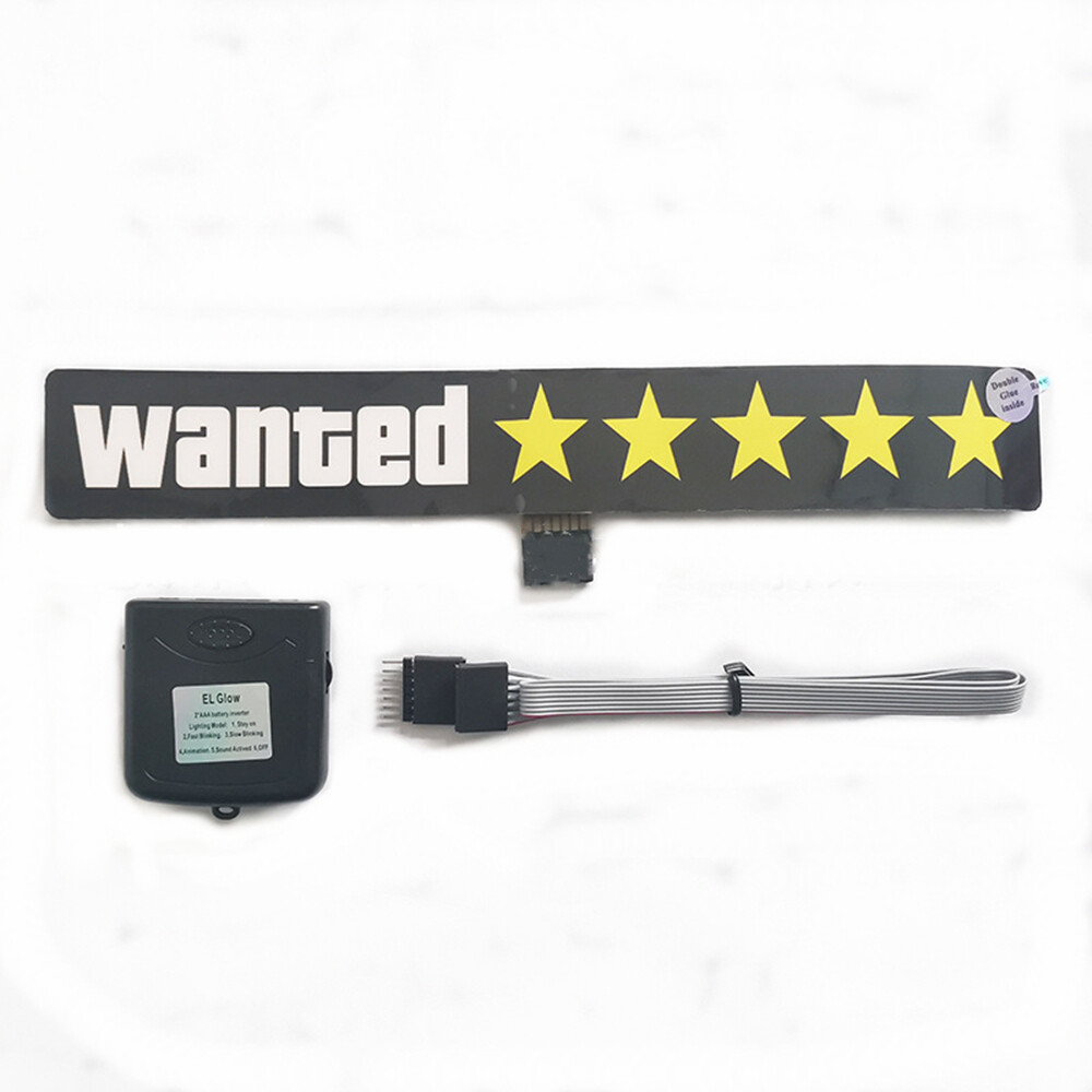 Wanted 5 Star Car Window Glow Panel Electric Marker Lamp LED Light Sticker Flash