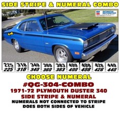 QG-304 COMBO 1971 1972 PLYMOUTH DUSTER – SIDE STRIPE & NUMEAL CHOICE – LICENSED