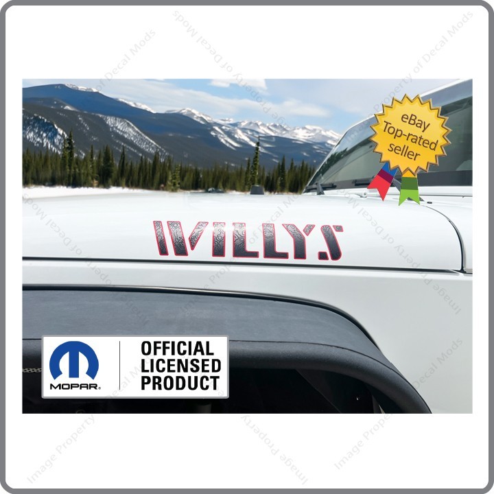 SET 2 – Jeep Wrangler JK WILLYS Hood Decals Stickers 3D Topo Map BLACK red UV1A4