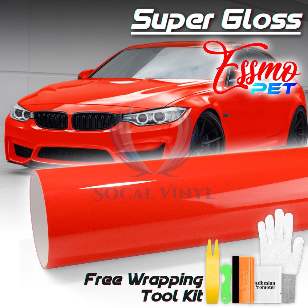 ESSMO PET Super Gloss Racing Red Car Vehicle Vinyl Wrap Decal Glossy Like Paint