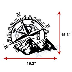 Compass with Mountains Car Body Rear Window Decal for Pickup Truck Boat Wall