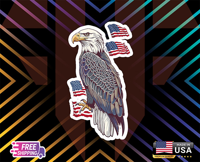 EAGLE BALD USA FLAG!!,CAR WINDOWN,LAPTOP,ETC LAMINATED 6YEARS+FREESTICKER