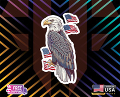 EAGLE BALD USA FLAG!!,CAR WINDOWN,LAPTOP,ETC LAMINATED 6YEARS+FREESTICKER