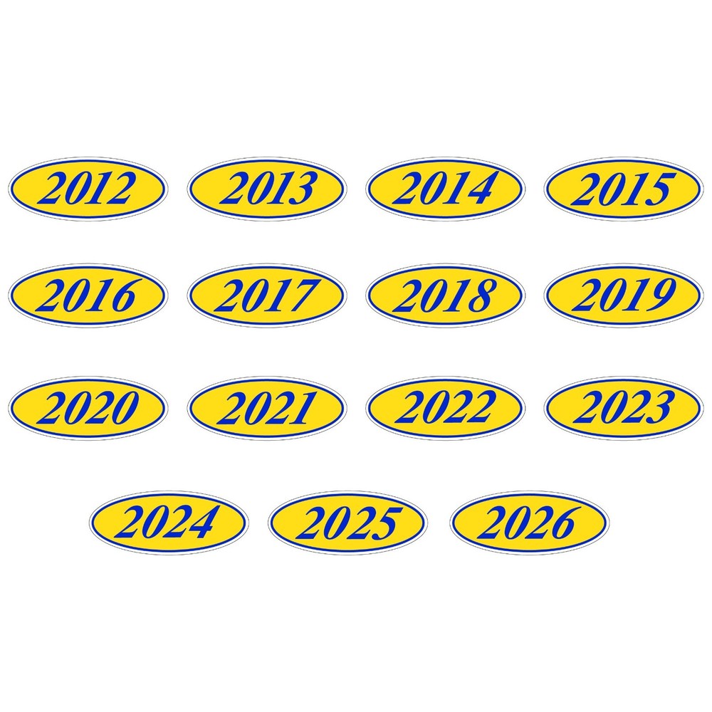 Car Windshield Year Stickers 2012-2026 Oval Dealership Decals Printed in USA