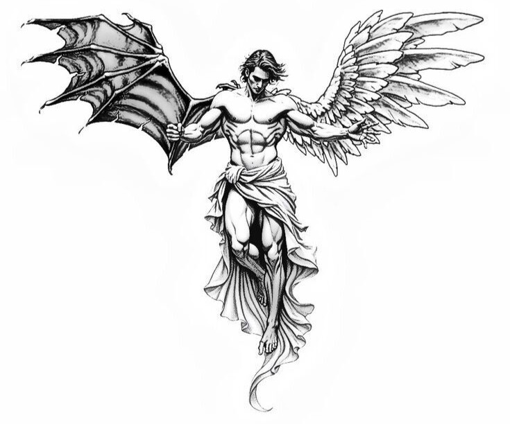 Angel Sticker (4 Inch) Good Evil Heaven Hell Dark Devil Wings Black White
