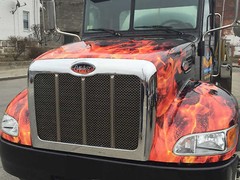 3 Custom Orange Peterbilt Flame Grille & Hood Decal Emblems 359 379 378 353 377
