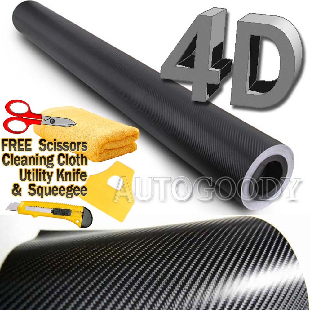 36″ x 60″ Premium 4D Gloss Black Carbon Fiber Vinyl Wrap Bubble Free Air Release