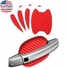 Red Carbon Fiber Car Door Handle Protector Film Anti Scratch Sticker 4PCs Set
