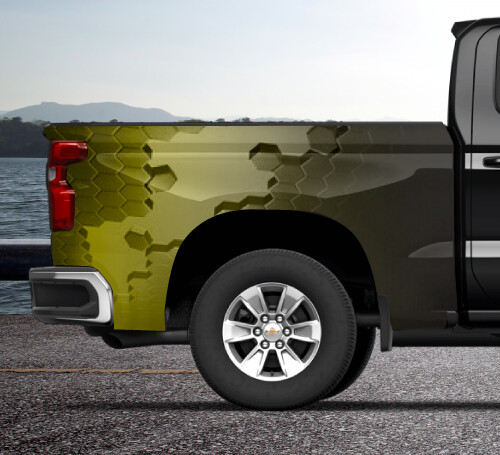Yellow Hexagon Color Block Truck Wrap Vinyl Bed Side Graphic Decal Tailgate DSPS