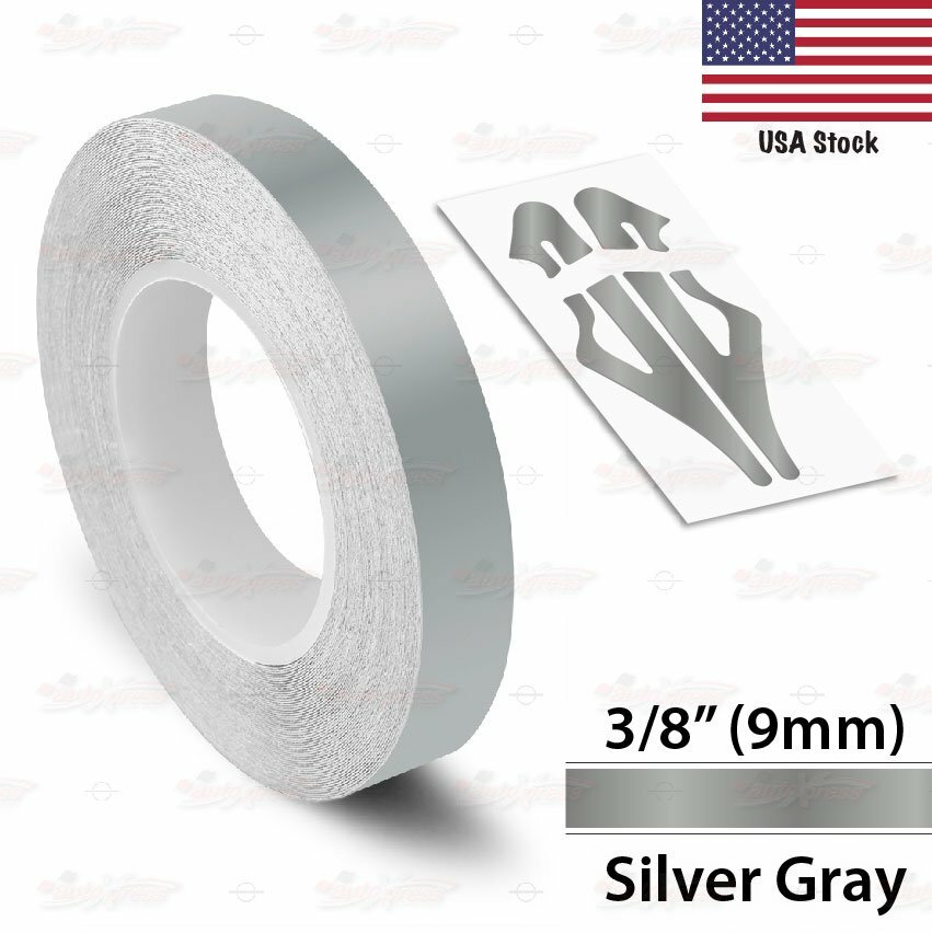SILVER GRAY 3/8″ PIN STRIPE Car Model Motorcycle Decal TAPE Vinyl Sticker 9mm