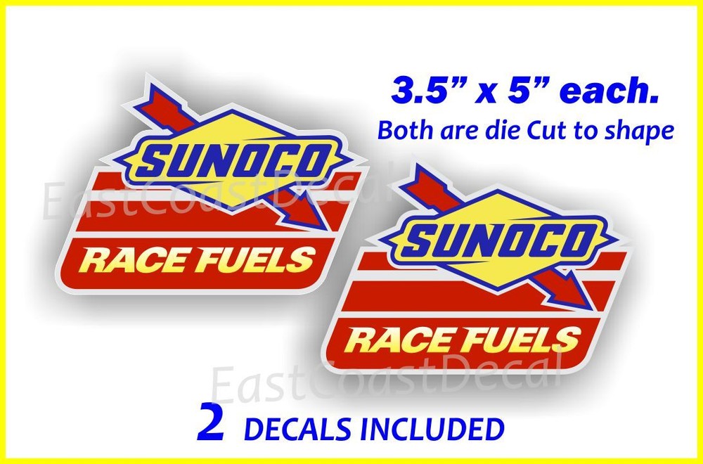 2 Sunoco Racing Fuel Stickers Decals Use on Right & Left Custom die cut shapeNEW