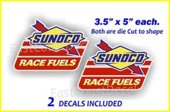 2 Sunoco Racing Fuel Stickers Decals Use on Right & Left Custom die cut shapeNEW
