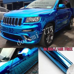 50FT x 5FT Stretchable Glossy Chrome Vinyl Film Sticker For Car Wrap Foil Blue