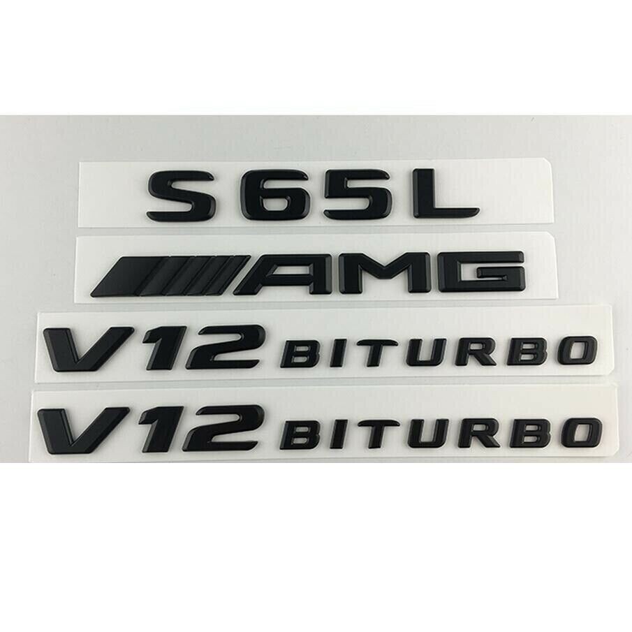 Matt Black S65L AMG V12 BITURBO Trunk Fender Letters Emblems Badges for Mercedes