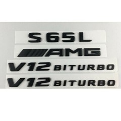Matt Black S65L AMG V12 BITURBO Trunk Fender Letters Emblems Badges for Mercedes