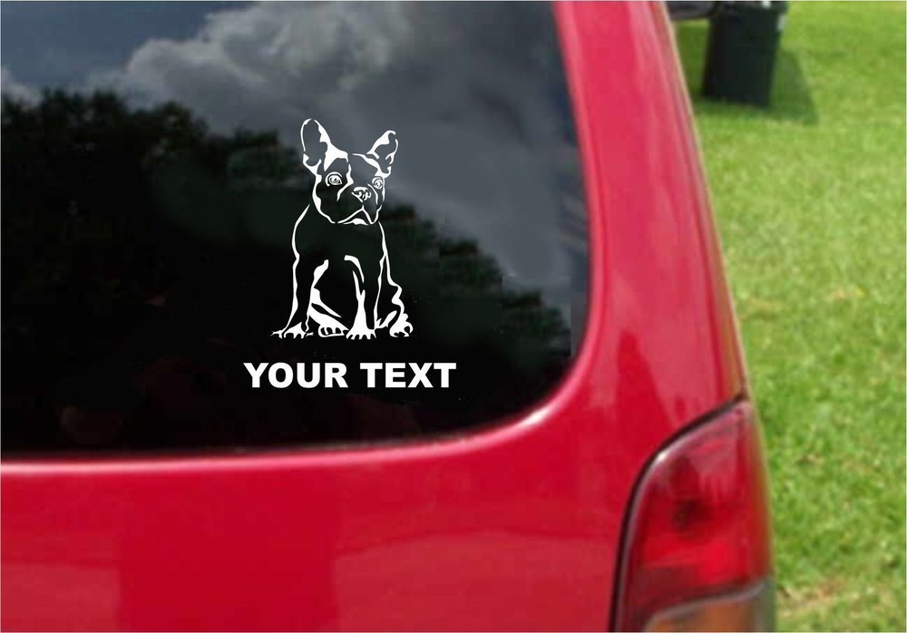 2 (PCS) French Bulldog Dog Decals with custom text 20 Colors To Choose From